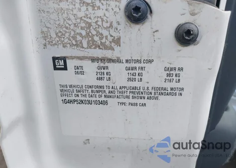 2003 Buick Lesabre Custom z USA, uszkodzony, nr VIN 1G4HP52K03U103406